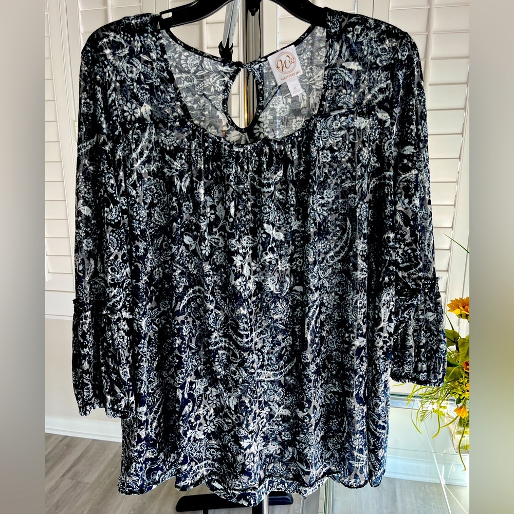 DRESS BARN WESTPORT 1962 Multi-color 3/4 Sleeve Scoop Neck Peasant Top Size XL